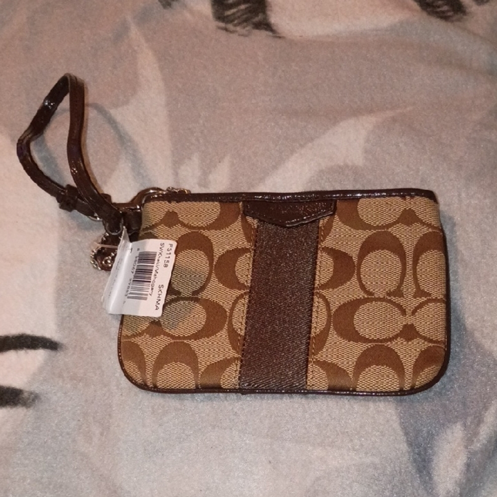 Coach Tan and Brown Signature Wristlet